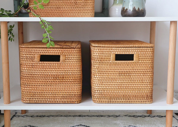 Extra Large Storage Baskets for Clothes, Oversized Rectangular Storage Basket with Lid, Wicker Rattan Storage Basket for Shelves, Storage Baskets for Bedroom-Art Painting Canvas