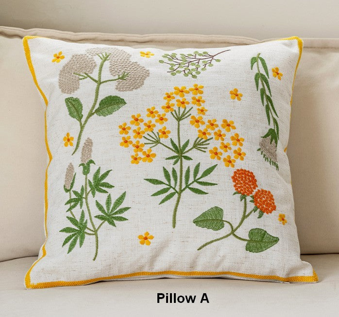 Decorative Pillows for Couch, Spring Flower Decorative Throw Pillows, Farmhouse Sofa Decorative Pillows, Embroider Flower Cotton Pillow Covers-Art Painting Canvas