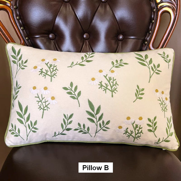 Spring Flower Sofa Decorative Pillows, Farmhouse Decorative Throw Pillows, Embroider Flower Cotton Pillow Covers, Flower Decorative Throw Pillows for Couch-Art Painting Canvas