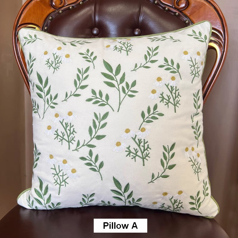 Spring Flower Sofa Decorative Pillows, Farmhouse Decorative Throw Pillows, Embroider Flower Cotton Pillow Covers, Flower Decorative Throw Pillows for Couch-Art Painting Canvas