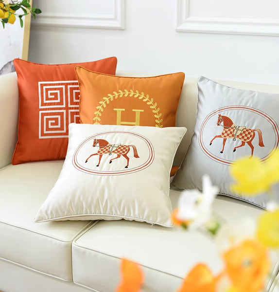 Embroider Horse Pillow Covers, Modern Decorative Throw Pillows, Horse Decorative Throw Pillows for Couch, Modern Sofa Decorative Pillows-Art Painting Canvas