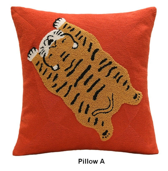 Contemporary Modern Sofa Pillow Covers, Square Modern Throw Pillows for Couch, Lovely Tiger Decorative Pillows for Children's Room, Decorative Pillows for Bedroom-Art Painting Canvas