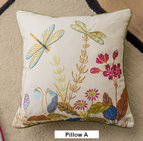 Butterfly Dragonfly Cotton and linen Pillow Cover, Modern Decorative Pillows for Couch, Decorative Throw Pillows for Living Room, Decorative Sofa Pillows-Art Painting Canvas