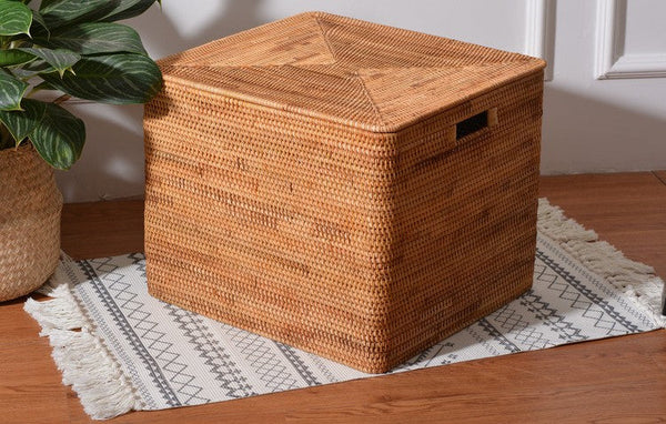 Rattan Rectangular Storage Basket with Lid, Extra Large Storage Baskets for Clothes, Storage Baskets for Bedroom, Woven Storage Baskets for Living Room-Art Painting Canvas