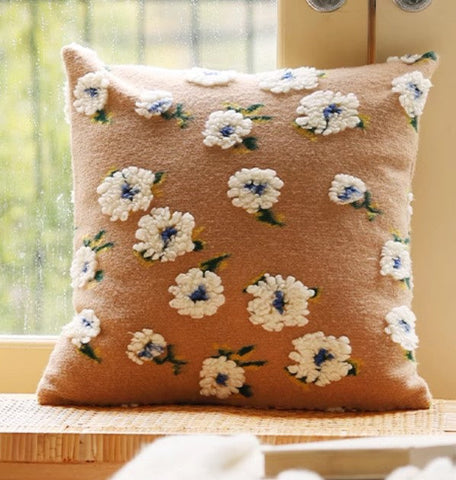 Square Modern Throw Pillows for Couch, Contemporary Modern Sofa Pillows, Flower Decorative Pillow Covers, Decorative Pillows for Bedroom-Art Painting Canvas