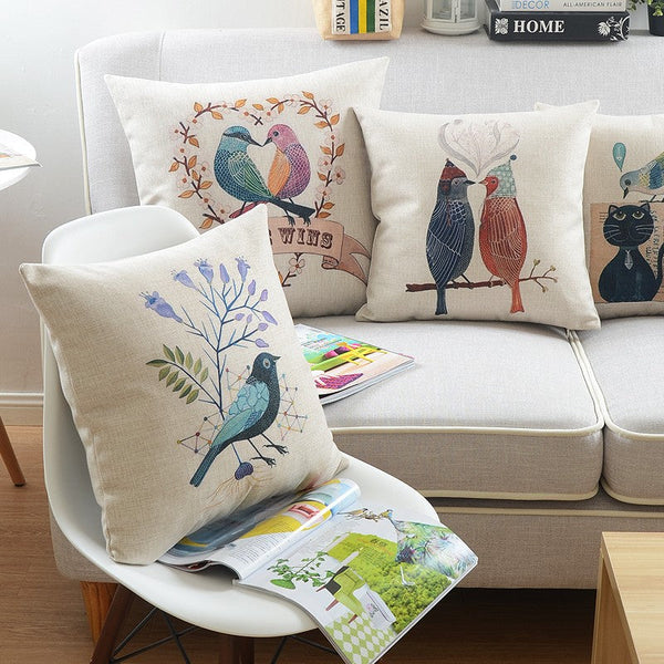 Modern Sofa Decorative Pillows for Children's Room, Singing Birds Decorative Throw Pillows, Love Birds Throw Pillows for Couch, Decorative Pillow Covers-Art Painting Canvas