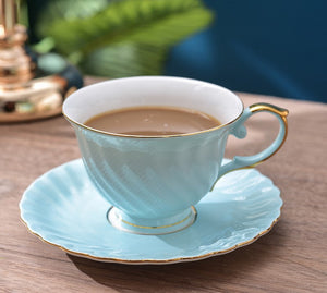 Elegant British Tea Cup and Saucer in Gift Box, Blue Bone China Porcelain Tea Cup Set, Unique British Ceramic Coffee Cups for Afternoon Tea-Art Painting Canvas