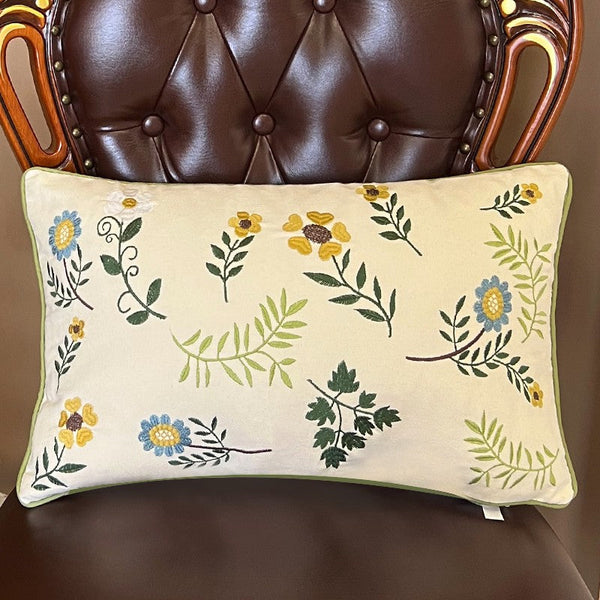 Farmhouse Decorative Throw Pillows, Spring Flower Sofa Decorative Pillows, Embroider Flower Cotton Pillow Covers, Flower Decorative Throw Pillows for Couch-Art Painting Canvas