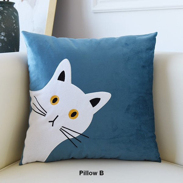 Modern Sofa Decorative Pillows, Lovely Cat Pillow Covers for Kid's Room, Cat Decorative Throw Pillows for Couch, Modern Decorative Throw Pillows-Art Painting Canvas