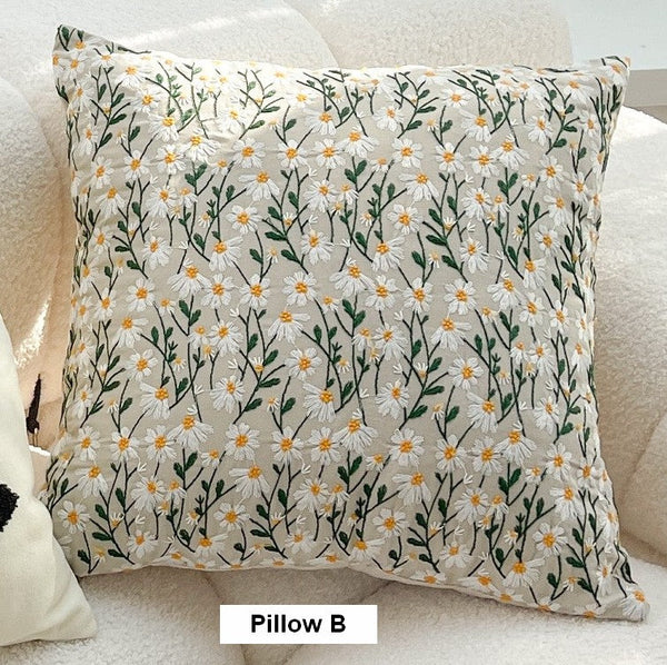 Decorative Pillows for Couch, Farmhouse Decorative Pillows for Sofa, Embroider Flower Cotton Pillow Covers, Spring Flower Decorative Pillows for Bedroom-Art Painting Canvas