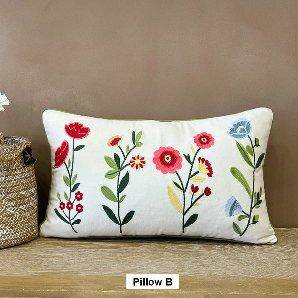 Throw Pillows for Couch, Spring Flower Decorative Throw Pillows, Farmhouse Sofa Decorative Pillows, Embroider Flower Cotton Pillow Covers-Art Painting Canvas