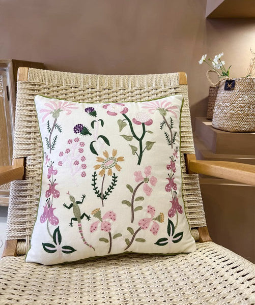 Embroider Flower Cotton Pillow Covers, Spring Flower Decorative Throw Pillows, Farmhouse Sofa Decorative Pillows, Flower Decorative Throw Pillows for Couch-Art Painting Canvas