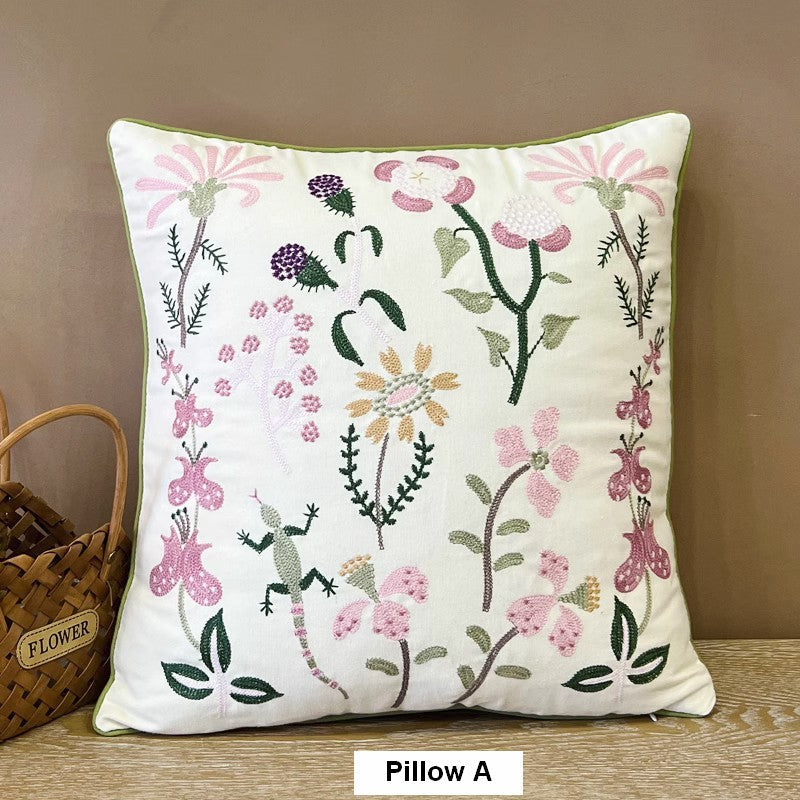 Embroider Flower Cotton Pillow Covers, Spring Flower Decorative Throw Pillows, Farmhouse Sofa Decorative Pillows, Flower Decorative Throw Pillows for Couch-Art Painting Canvas