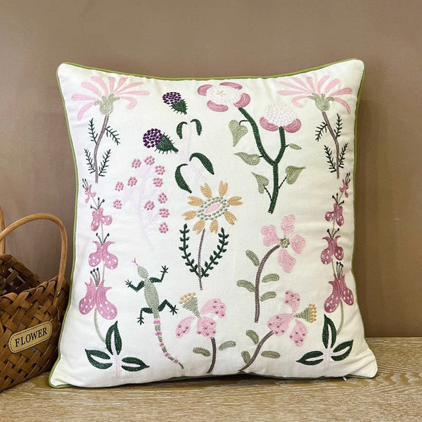 Embroider Flower Cotton Pillow Covers, Spring Flower Decorative Throw Pillows, Farmhouse Sofa Decorative Pillows, Flower Decorative Throw Pillows for Couch-Art Painting Canvas