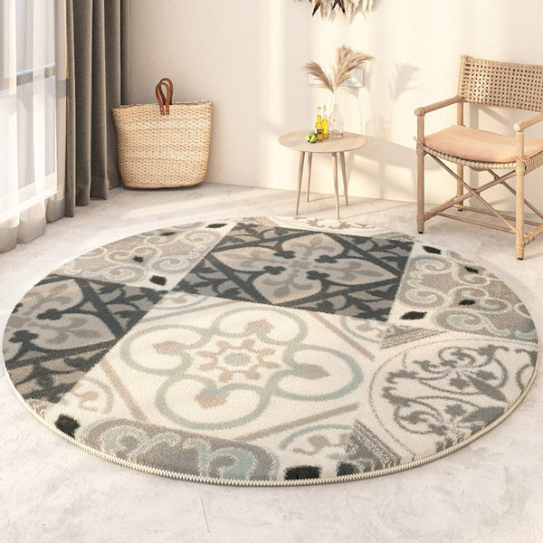 Modern Round Rugs under Coffee Table, Circular Modern Rugs under Sofa, Abstract Contemporary Round Rugs, Geometric Modern Rugs for Bedroom-Art Painting Canvas