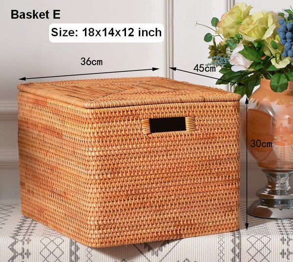 Wicker Storage Baskets for Bathroom, Rattan Rectangular Storage Basket with Lid, Extra Large Storage Baskets for Clothes, Storage Baskets for Bedroom-Art Painting Canvas