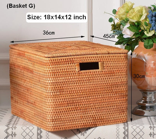 Laundry Storage Baskets for Bathroom, Rectangular Storage Baskets for Clothes, Wicker Storage Baskets for Shelves, Rattan Storage Baskets for Kitchen, Storage Basket with Lid-Art Painting Canvas