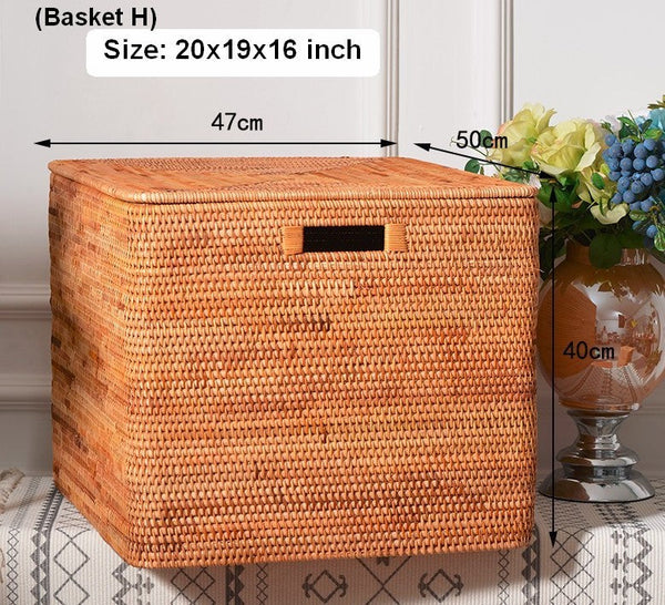 Woven Rectangular Storage Baskets, Rattan Storage Basket with Lid, Storage Baskets for Clothes, Extra Large Storage Baskets for Shelves-Art Painting Canvas