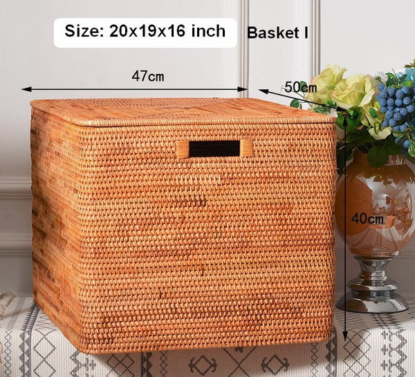 Oversized Rattan Storage Basket, Extra Large Rectangular Storage Basket for Clothes, Storage Baskets for Bathroom, Bedroom Storage Baskets-Art Painting Canvas