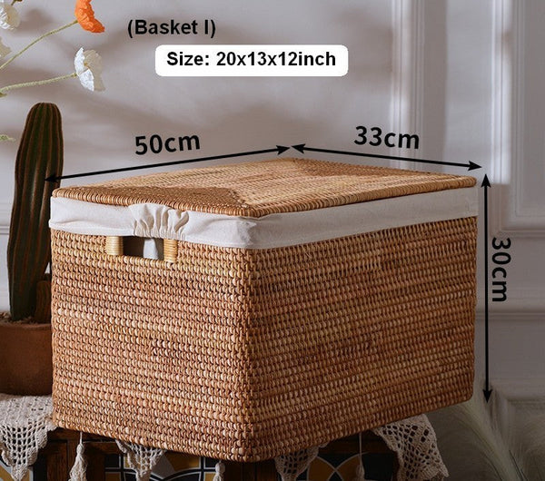 Laundry Storage Baskets for Bathroom, Rectangular Storage Baskets for Clothes, Wicker Storage Baskets for Shelves, Rattan Storage Baskets for Kitchen, Storage Basket with Lid-Art Painting Canvas