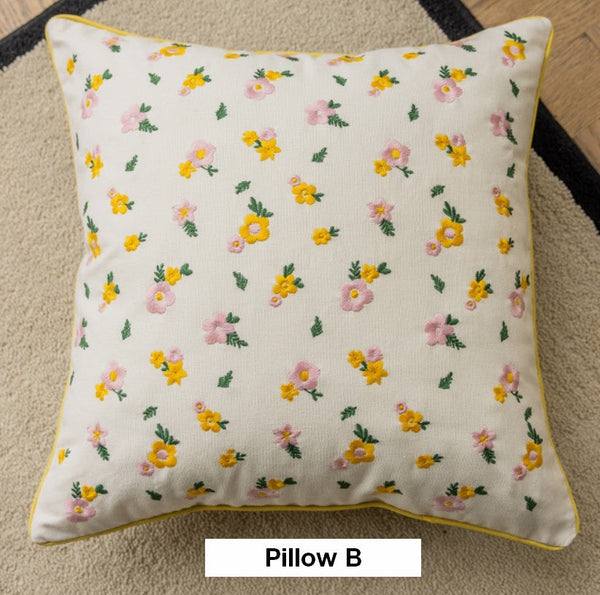 Spring Flower Decorative Pillows for Dining Room, Embroider Flower Cotton Pillow Covers, Decorative Pillows for Sofa, Farmhouse Decorative Pillows for Couch-Art Painting Canvas