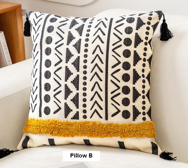 Unique Oriental Square Pillows for Bedroom, Geometric Modern Pillow Covers, Bohemian Decorative Sofa Pillows, Decorative Throw Pillows for Couch-Art Painting Canvas