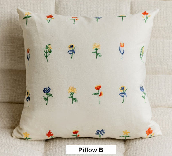 Embroider Flower Cotton Pillow Covers, Spring Flower Decorative Pillows for Bedroom, Decorative Pillows for Couch, Farmhouse Decorative Pillows for Sofa-Art Painting Canvas