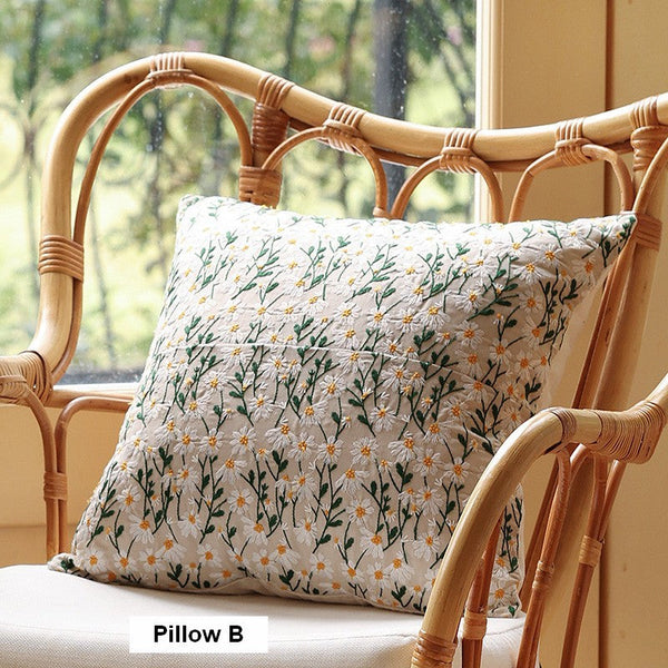 Farmhouse Decorative Pillows for Sofa, Embroider Flower Cotton Pillow Covers, Spring Flower Decorative Pillows for Bedroom, Decorative Pillows for Couch-Art Painting Canvas