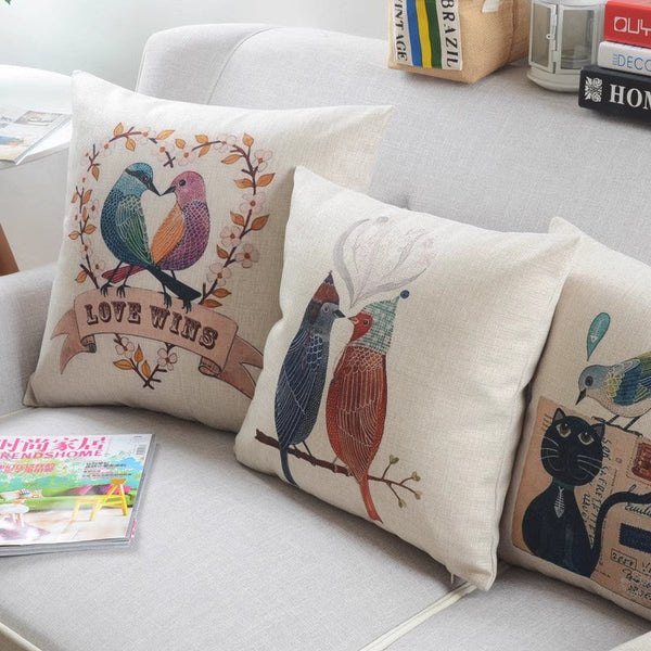 Modern Sofa Decorative Pillows for Children's Room, Singing Birds Decorative Throw Pillows, Love Birds Throw Pillows for Couch, Decorative Pillow Covers-Art Painting Canvas