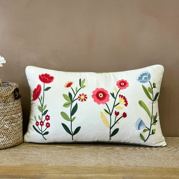 Throw Pillows for Couch, Spring Flower Decorative Throw Pillows, Farmhouse Sofa Decorative Pillows, Embroider Flower Cotton Pillow Covers-Art Painting Canvas