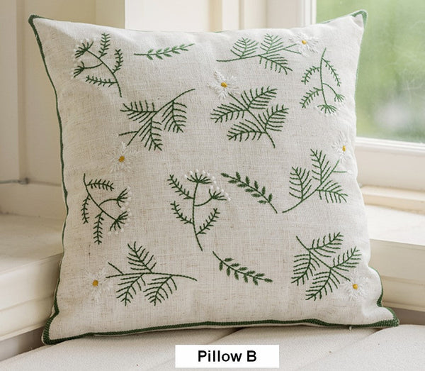 Embroider Flower Cotton Pillow Covers, Decorative Pillows for Sofa, Farmhouse Decorative Pillows for Couch, Spring Flower Decorative Pillows for Bedroom-Art Painting Canvas