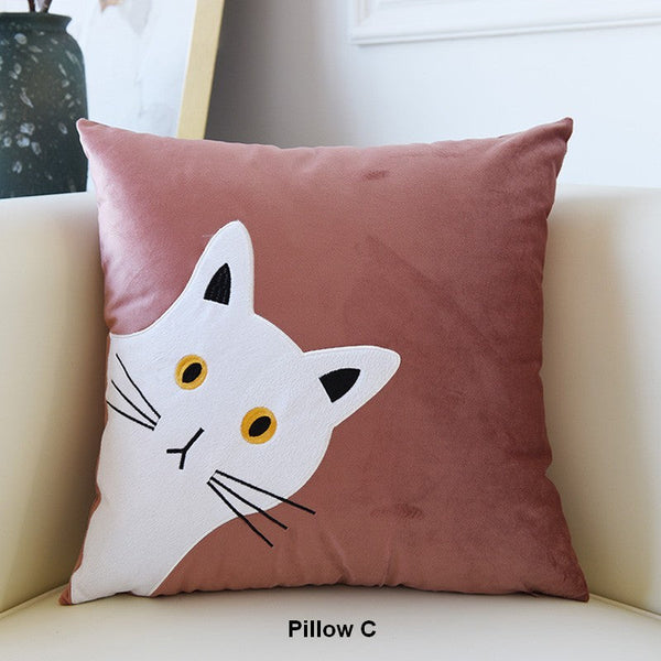 Lovely Cat Pillow Covers for Kid's Room, Modern Sofa Decorative Pillows, Cat Decorative Throw Pillows for Couch, Modern Decorative Throw Pillows-Art Painting Canvas