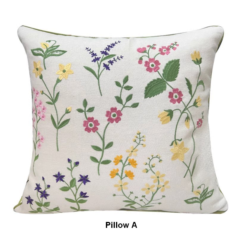 Farmhouse Sofa Decorative Pillows, Embroider Flower Cotton Pillow Covers, Spring Flower Decorative Throw Pillows, Flower Decorative Throw Pillows for Couch-Art Painting Canvas