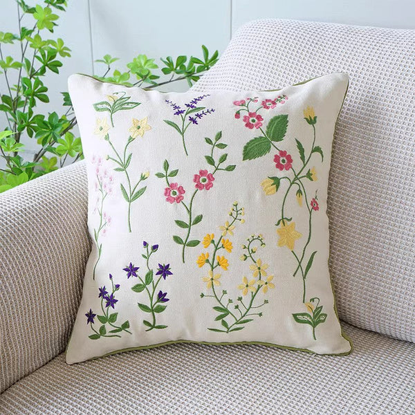 Farmhouse Sofa Decorative Pillows, Embroider Flower Cotton Pillow Covers, Spring Flower Decorative Throw Pillows, Flower Decorative Throw Pillows for Couch-Art Painting Canvas