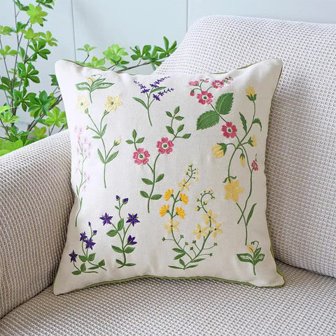 Farmhouse Sofa Decorative Pillows, Embroider Flower Cotton Pillow Covers, Spring Flower Decorative Throw Pillows, Flower Decorative Throw Pillows for Couch-Art Painting Canvas