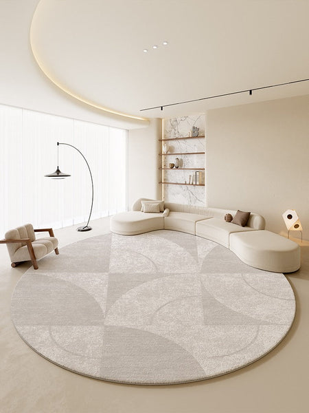 Circular Modern Rugs for Living Room, Grey Round Rugs for Bedroom, Round Carpets under Coffee Table, Contemporary Round Rugs for Dining Room-Art Painting Canvas