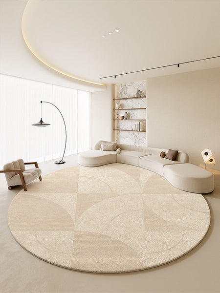 Contemporary Modern Rugs for Bedroom, Abstract Geometric Round Rugs under Sofa, Cream Color Rugs under Coffee Table, Dining Room Modern Rugs-Art Painting Canvas