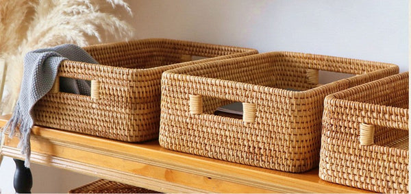 Woven Rattan Storage Baskets for Bedroom, Storage Basket for Shelves, Large Rectangular Storage Baskets for Clothes, Storage Baskets for Kitchen-Art Painting Canvas