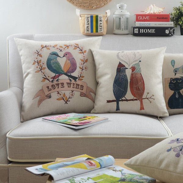 Love Birds Throw Pillows for Couch, Singing Birds Decorative Throw Pillows, Modern Sofa Decorative Pillows, Decorative Pillow Covers-Art Painting Canvas