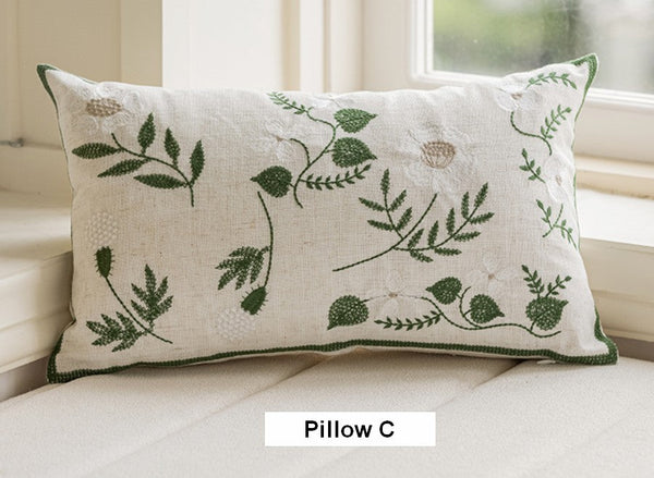 Spring Flower Decorative Pillows for Dining Room, Embroider Flower Cotton Pillow Covers, Decorative Pillows for Sofa, Farmhouse Decorative Pillows for Couch-Art Painting Canvas