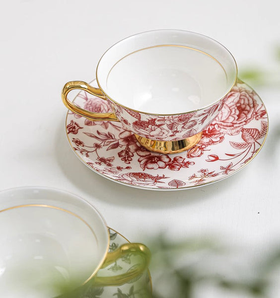 Creative Bone China Porcelain Tea Cup Set, Beautiful British Tea Cups, Elegant Flower Ceramic Cups, Unique Royal Coffee Cup and Saucer-Art Painting Canvas