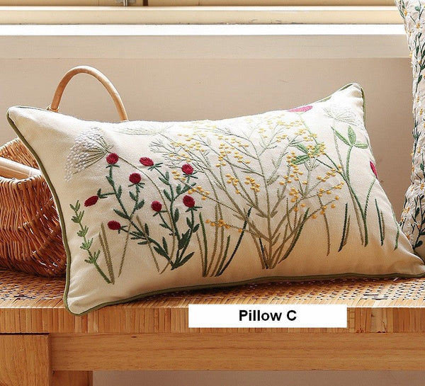 Decorative Pillows for Couch, Farmhouse Decorative Pillows for Sofa, Embroider Flower Cotton Pillow Covers, Spring Flower Decorative Pillows for Bedroom-Art Painting Canvas