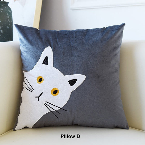 Modern Decorative Throw Pillows, Lovely Cat Pillow Covers for Kid's Room, Modern Sofa Decorative Pillows, Cat Decorative Throw Pillows for Couch-Art Painting Canvas