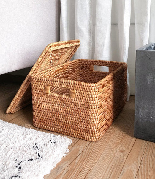 Rattan Rectangular Storage Basket with Lid, Extra Large Storage Baskets for Clothes, Storage Baskets for Bedroom, Woven Storage Baskets for Living Room-Art Painting Canvas