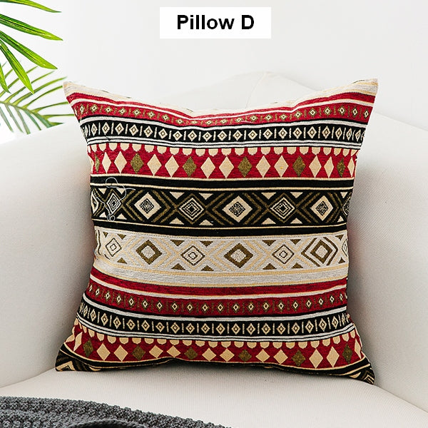 Oriental Throw Pillow for Couch, Bohemian Decorative Sofa Pillows, Geometric Pattern Chenille Throw Pillows-Art Painting Canvas