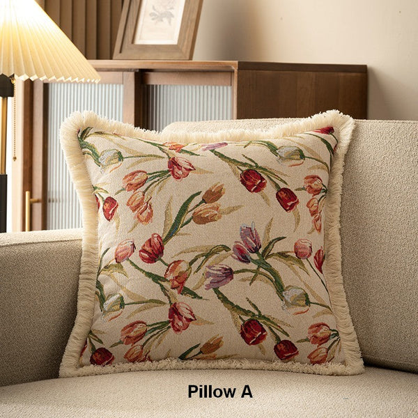 Tulip Flower Pillow Covers, Large Flower Decorative Pillows for Bedroom, Decorative Sofa Pillows for Couch, Farmhouse Decorative Pillows-Art Painting Canvas