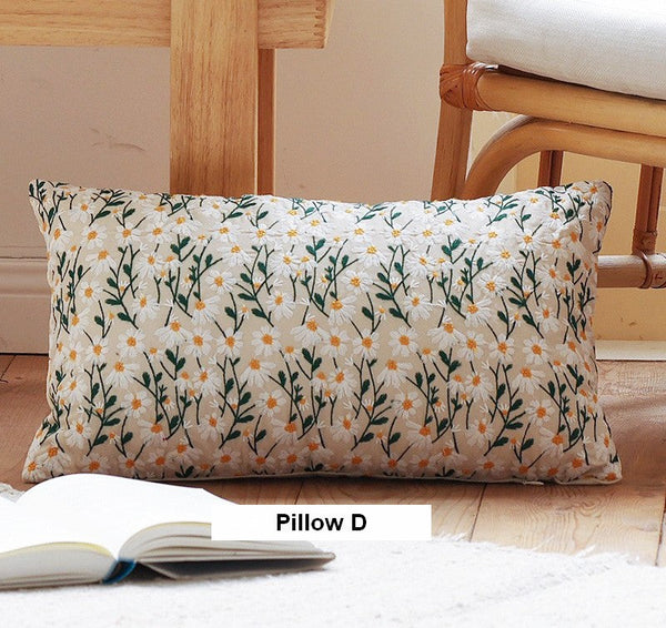 Decorative Pillows for Couch, Farmhouse Decorative Pillows for Sofa, Embroider Flower Cotton Pillow Covers, Spring Flower Decorative Pillows for Bedroom-Art Painting Canvas