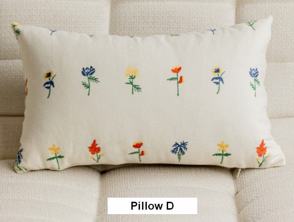 Decorative Pillows for Couch, Farmhouse Decorative Pillows for Sofa, Embroider Flower Cotton Pillow Covers, Spring Flower Decorative Pillows for Bedroom-Art Painting Canvas