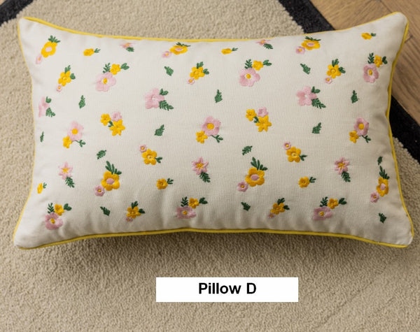 Spring Flower Decorative Pillows for Dining Room, Embroider Flower Cotton Pillow Covers, Decorative Pillows for Sofa, Farmhouse Decorative Pillows for Couch-Art Painting Canvas