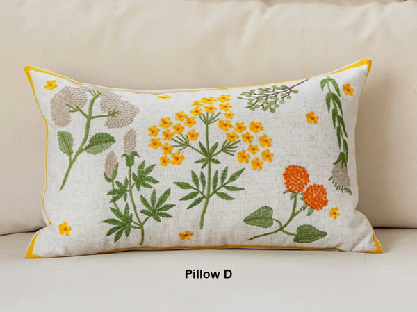 Decorative Pillows for Couch, Spring Flower Decorative Throw Pillows, Farmhouse Sofa Decorative Pillows, Embroider Flower Cotton Pillow Covers-Art Painting Canvas